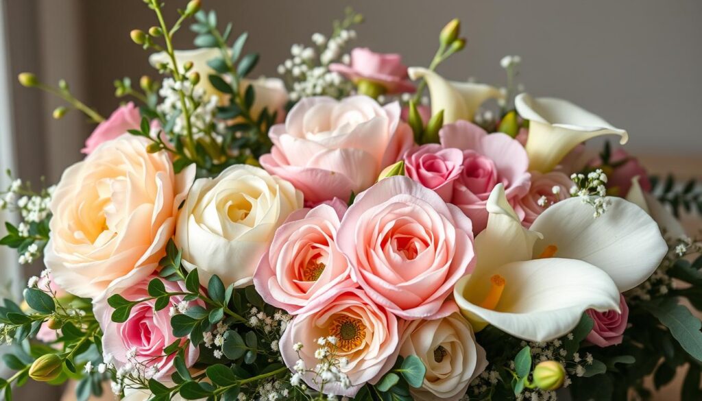 A lush, vibrant floral arrangement showcasing the most enduring and beautiful blooms. The centerpiece features a captivating bouquet of fragrant peonies, delicate garden roses, and elegant calla lilies in soft, pastel hues. Surrounding them are verdant eucalyptus sprigs and wispy baby's breath, creating a natural, harmonious composition. The lighting is soft and diffused, highlighting the flowers' intricate textures and vibrant colors. The arrangement is captured from a slightly elevated angle, allowing the viewer to appreciate the depth and layering of the blooms. An atmosphere of timeless elegance and lasting appeal pervades the scene, making it the perfect visual representation of the "Best Flowers for Longevity and Lasting Beauty". A lush, vibrant floral arrangement showcasing the most enduring and beautiful blooms. The centerpiece features a captivating bouquet of fragrant peonies, delicate garden roses, and elegant calla lilies in soft, pastel hues. Surrounding them are verdant eucalyptus sprigs and wispy baby's breath, creating a natural, harmonious composition. The lighting is soft and diffused, highlighting the flowers' intricate textures and vibrant colors. The arrangement is captured from a slightly elevated angle, allowing the viewer to appreciate the depth and layering of the blooms. An atmosphere of timeless elegance and lasting appeal pervades the scene, making it the perfect visual representation of the "Best Flowers for Longevity and Lasting Beauty".