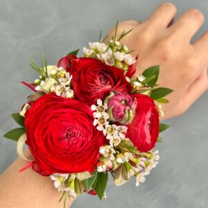 Red Ranunculus Corsage & Boutonniere Set