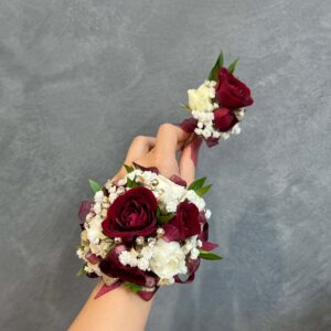 White Rose and Dark Red Rose Corsage & Boutonniere Set