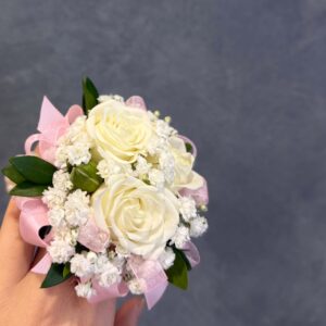 White Rose and Light Pink Ribbon Corsage Only